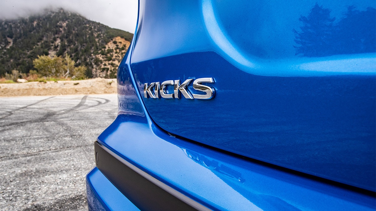 The 2024 Nissan Kicks rear Kicks badging.