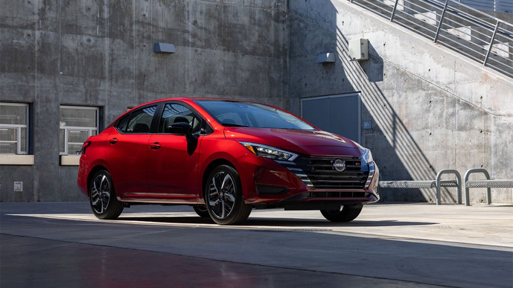2024 Nissan Versa in red.