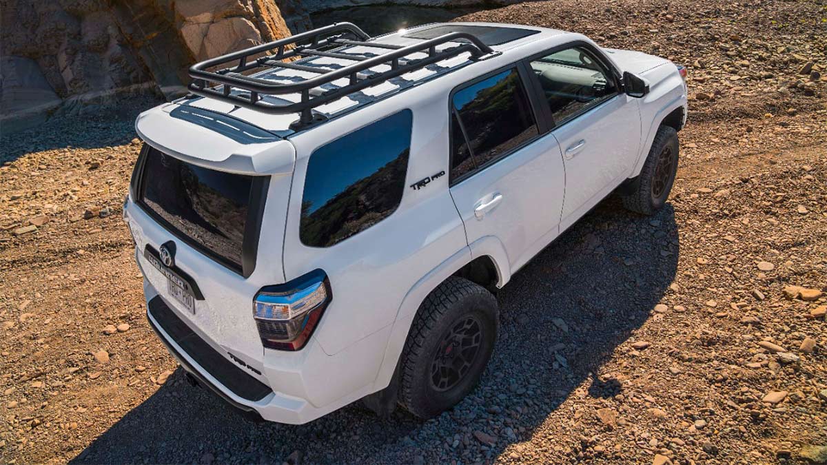 The 2024 Toyota 4Runner TRD Pro gets a standard black roof rack. 