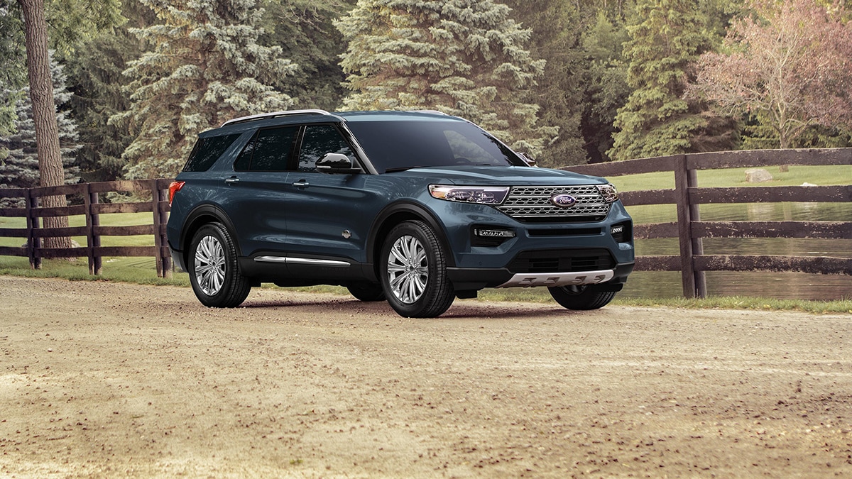 The 2024 Ford Explorer King Ranch in Stone Blue.