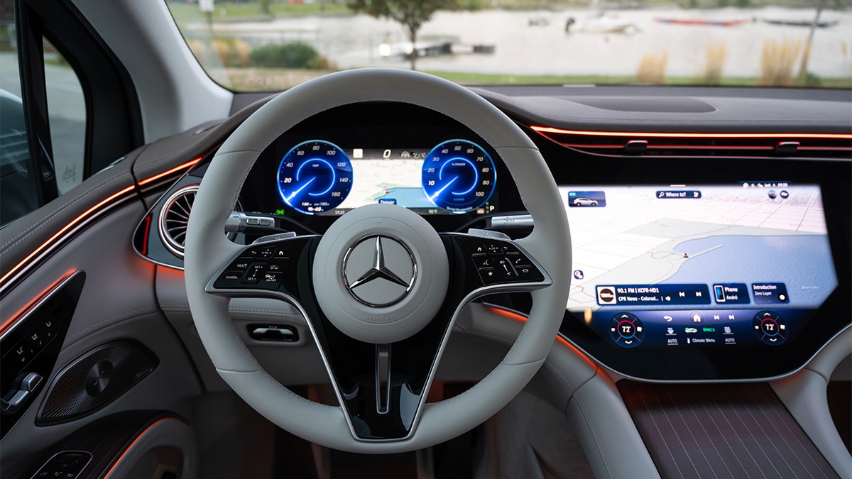 The full-width MBUX Hyperscreen is now standard on every trim level of the 2024 EQS SUV.  