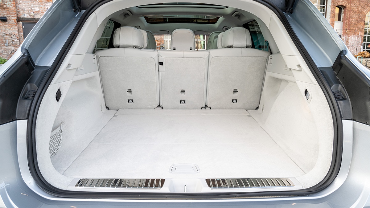 Without the optional third-row seat in place, the EQS 450 4Matic SUV has an especially large cargo compartment. 