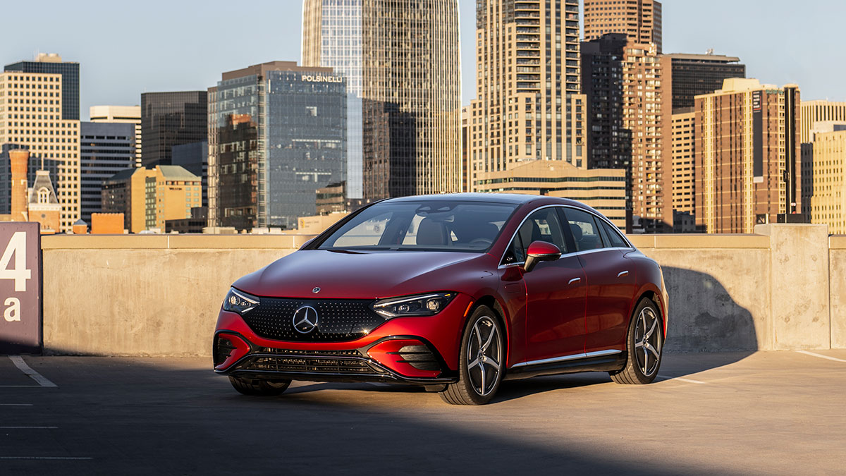 The 2024 Mercedes-EQ EQE 500 4Matic in Patagonia Red Metallic, a $1,750 option. 
