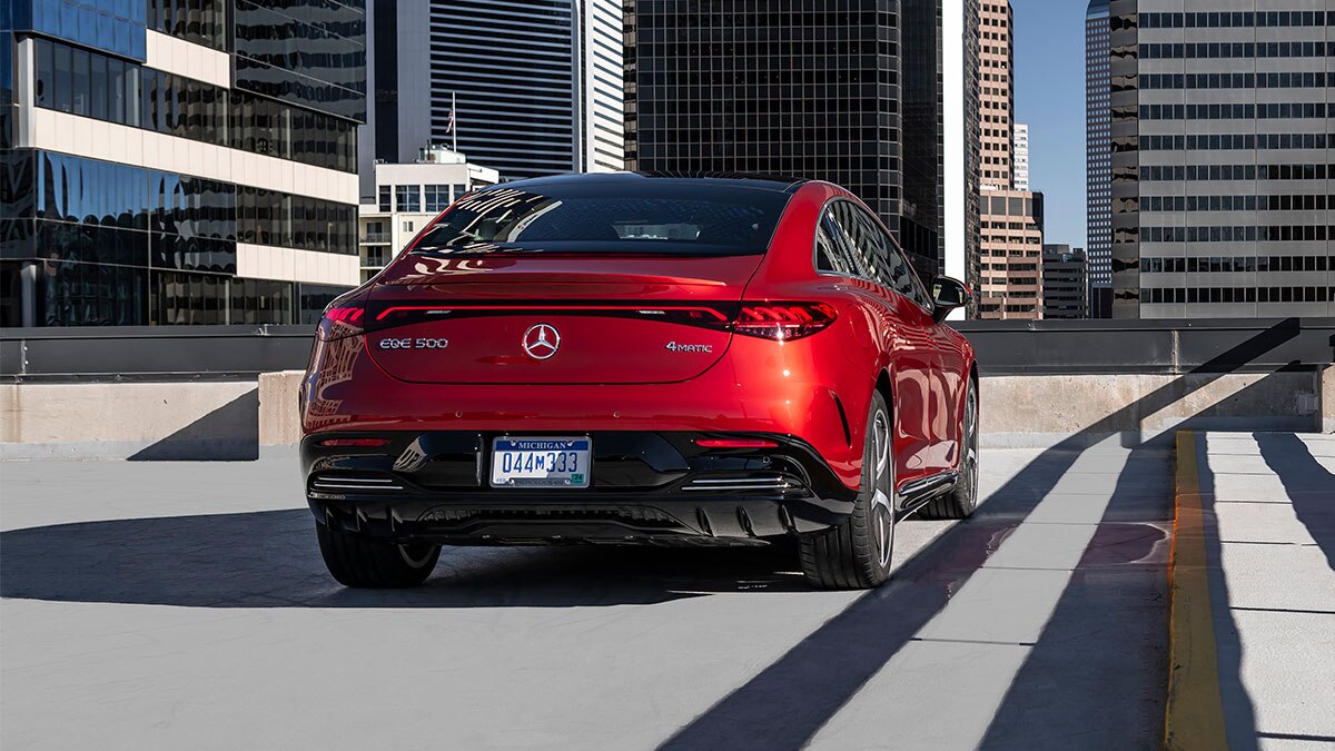 We dare you to find an exhaust pipe. You can't, because this midsize Mercedes sedan is fully electric!