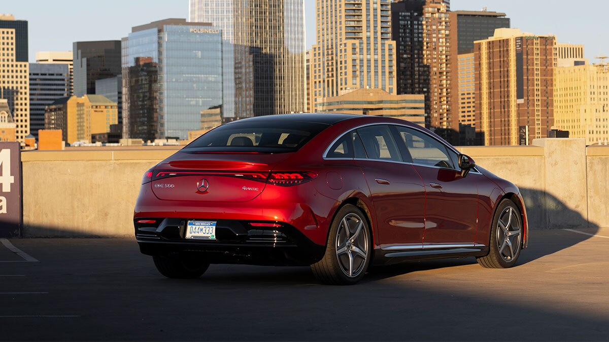 The 2024 Mercedes-EQ EQE 500 4Matic in Patagonia Red Metallic, a $1,750 option. 