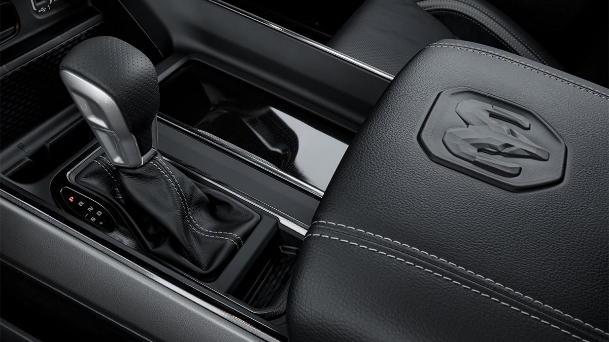 The center console of the Ram 1500 Laramie with the optional GT Package.  