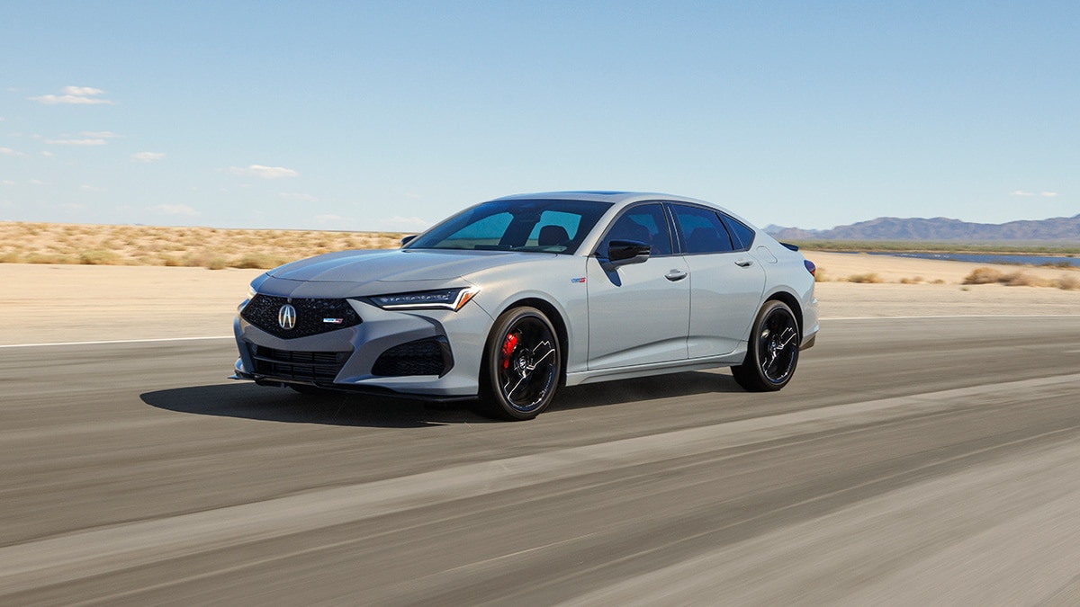The 2024 Acura TLX Type S gets a 355-horsepower turbocharged V6, adaptive dampers, and big Brembo brakes. 