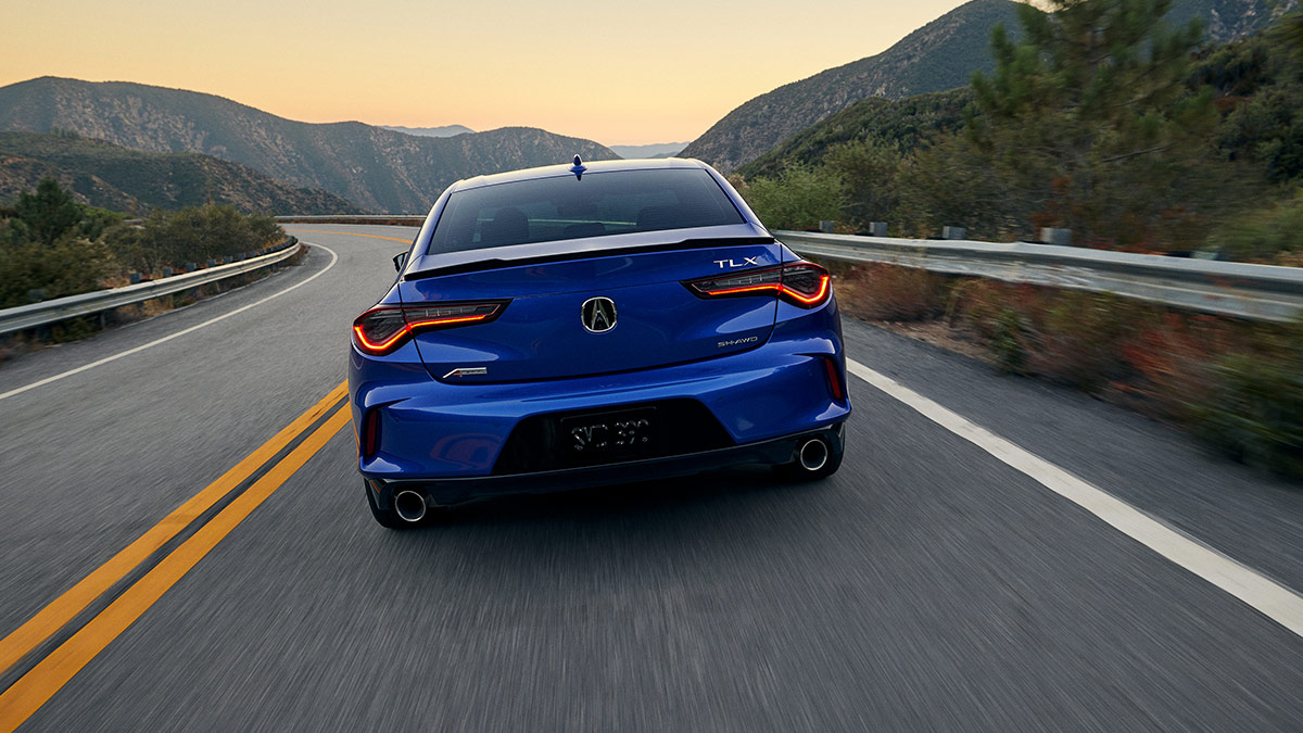 The 2024 Acura TLX A-Spec gets SH-AWD, 19-inch wheels, and a rear spoiler.  