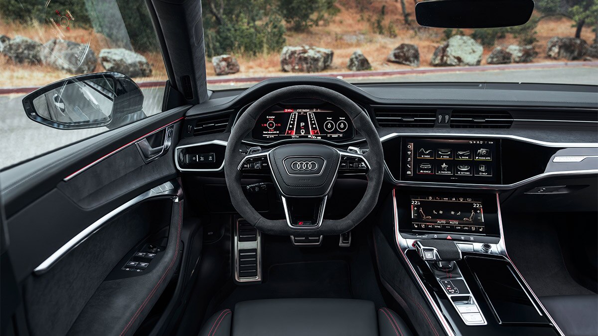 The 2024 Audi RS 7 has a heated flat-bottom steering wheel. 