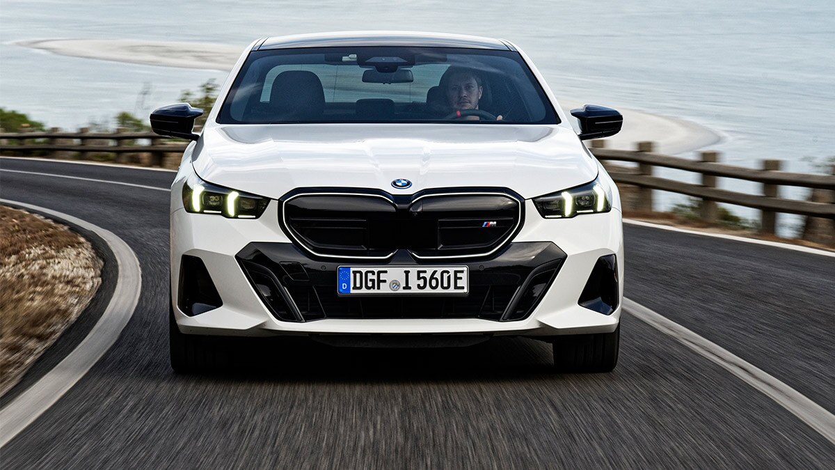 The 2024 BMW i5 M60 xDrive in Alpine White. 