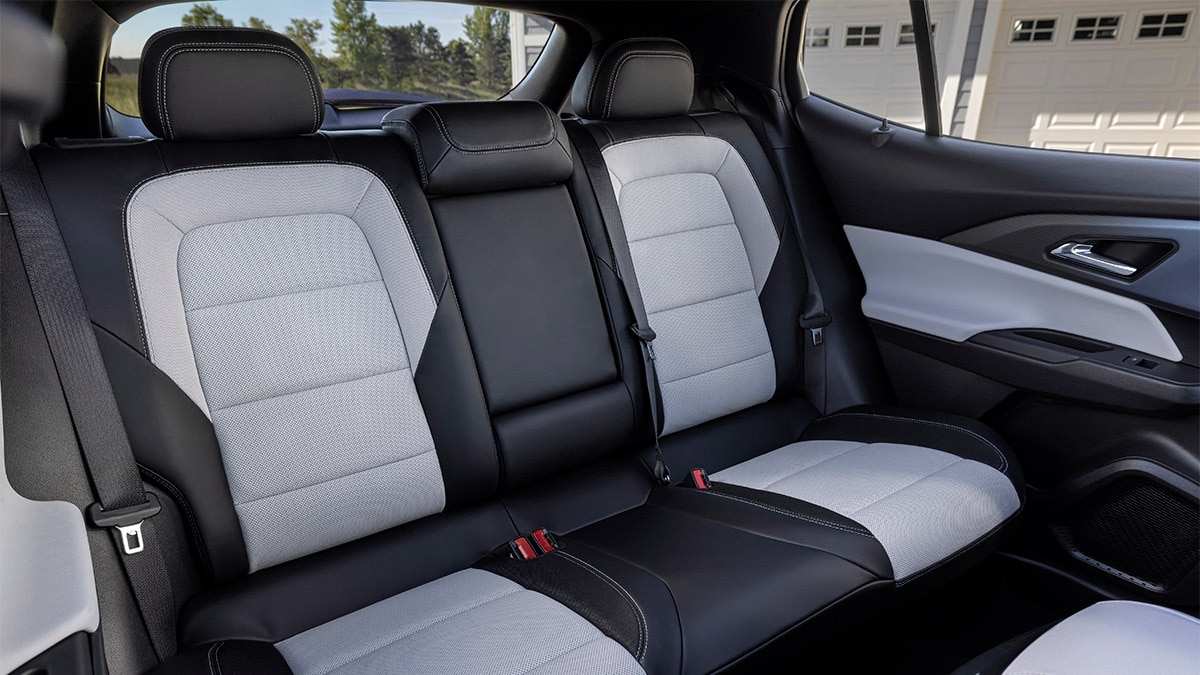 This is the Jet Black/Sky Cool Gray interior of the 2024 Chevy Equinox EV 3LT. 