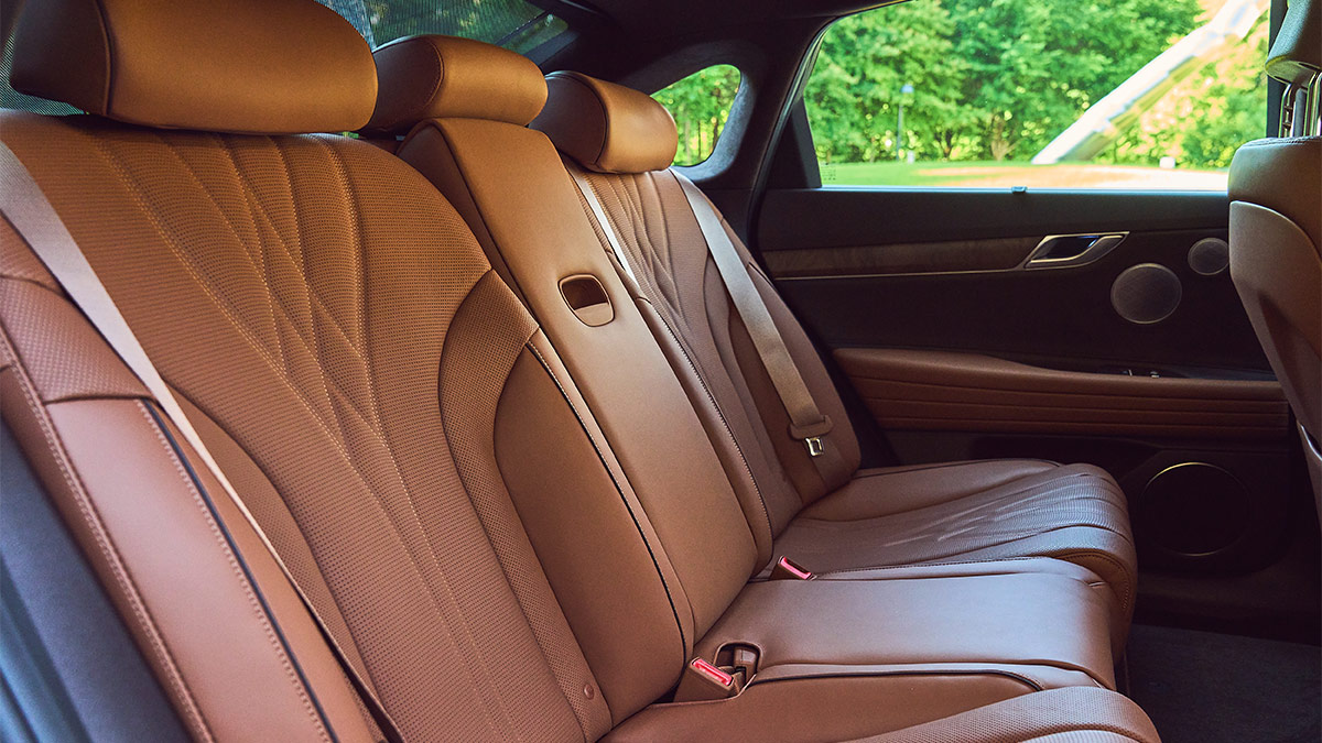 Although the Electrified G80 isn't quite as spacious as a standard G80 in back, it still offers plenty of room and luxury. 