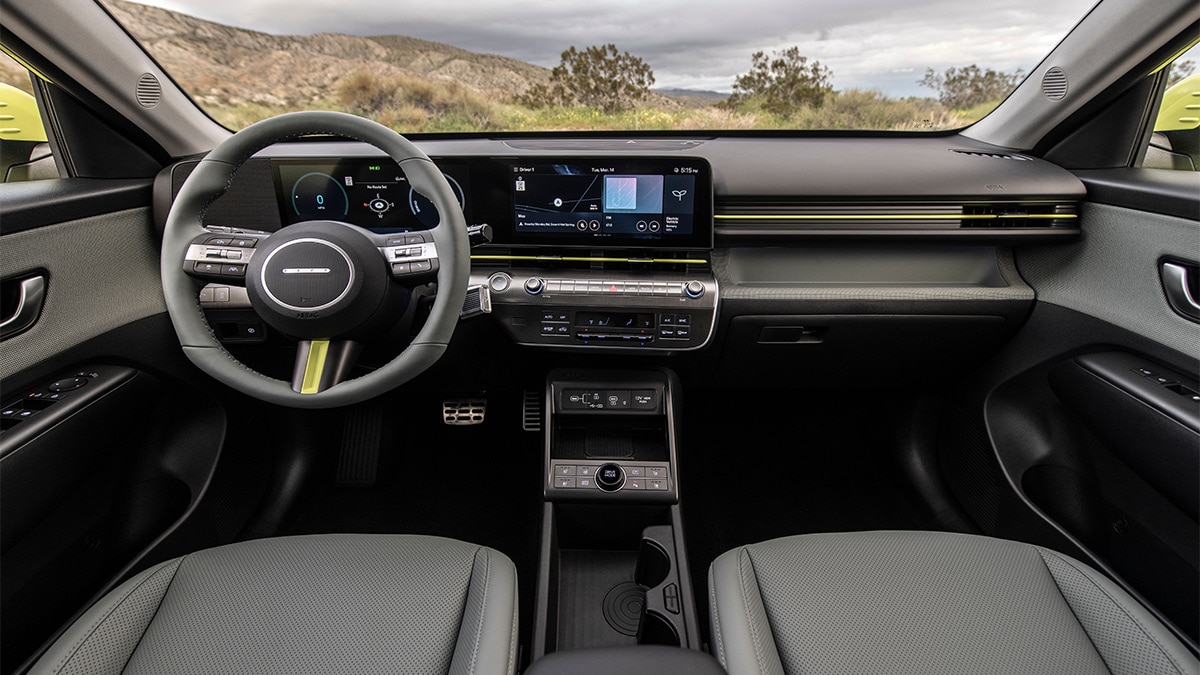 Simple but elegant: the roomy interior of the 2024 Hyundai Kona Electric.