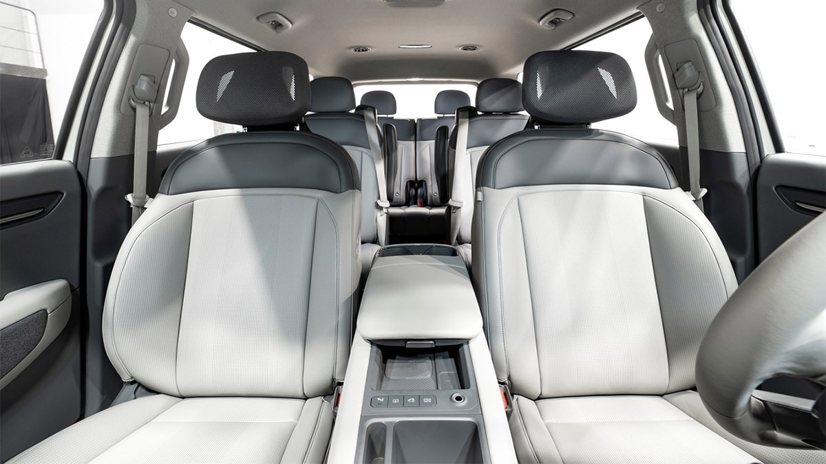 With center-row captain's chairs, the 2024 Kia EV9 is a roomy 6-seater. 