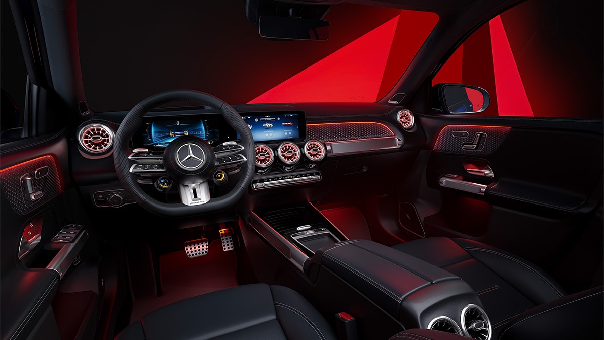 The GLB 35 also gets Carbon Structure interior trim and an AMG steering wheel wrapped in Nappa leather. 