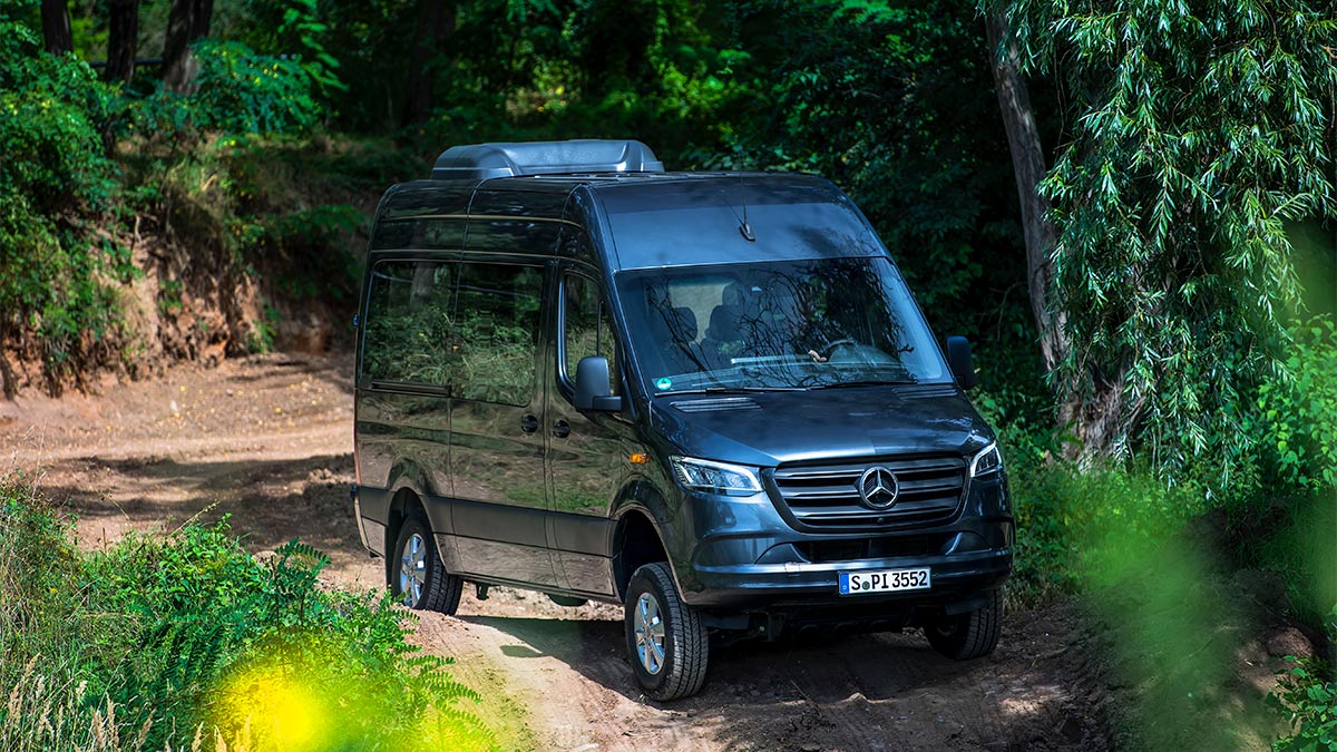 By no means a serious off-roader, the AWD 2024 Mercedes-Benz Sprinter can help you reach remote campsites. 