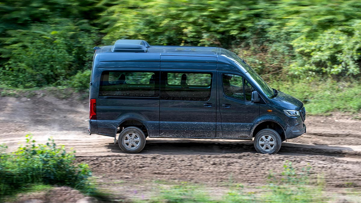 By no means a serious off-roader, the AWD 2024 Mercedes-Benz Sprinter can help you reach remote campsites. 