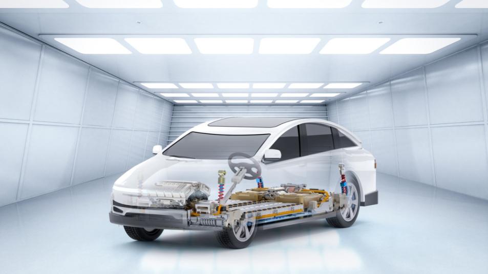 X-ray view of an electric car's working parts