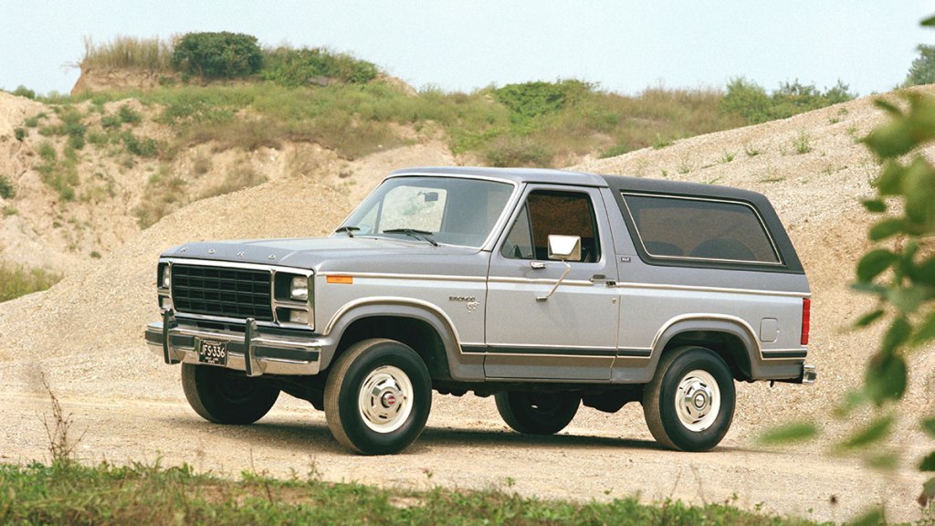 1981 Ford Bronco parked on sandy roads.