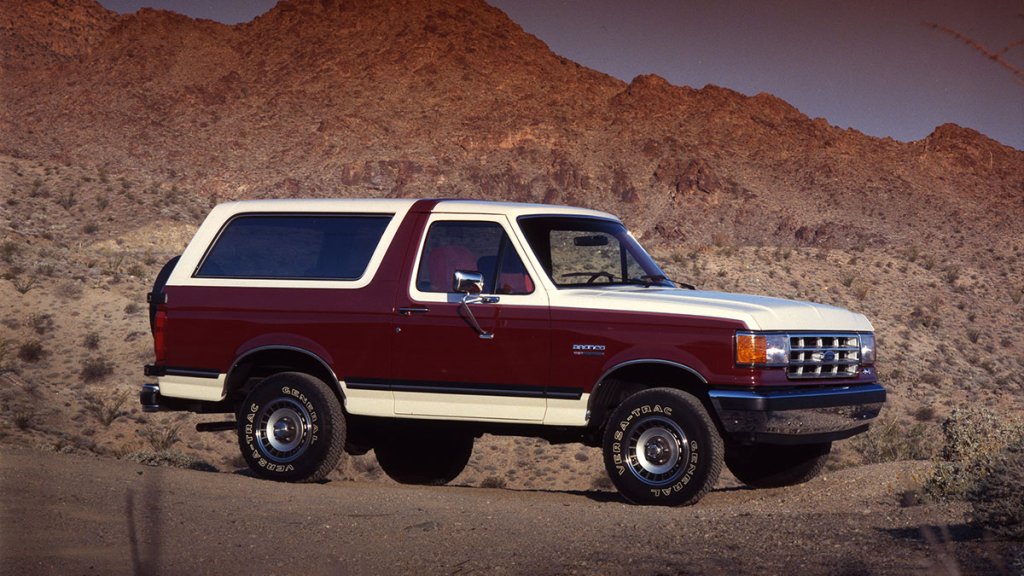 1988 Ford Bronco in maroon.