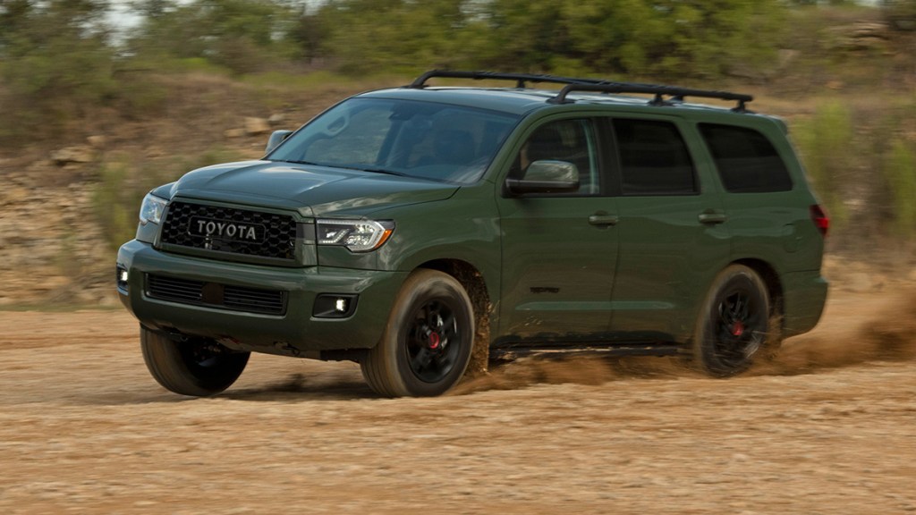 2020 Toyota Sequoia parked on sandy roads.