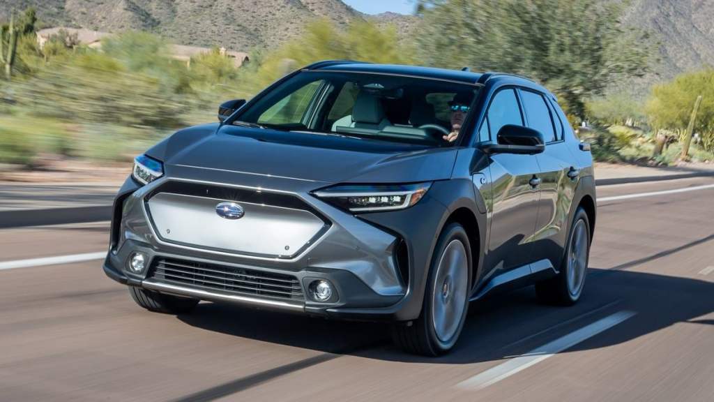 2025 Subaru Solterra on the road.