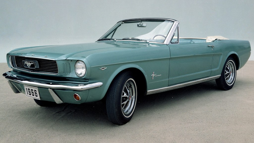 1966 Ford Mustang in a room.