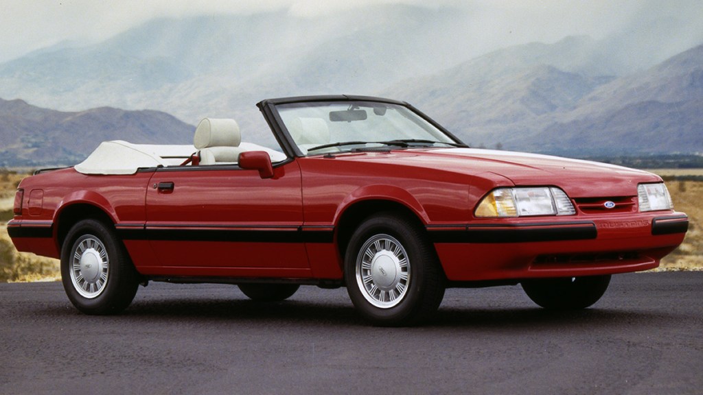 1989 Ford Mustang on the road.